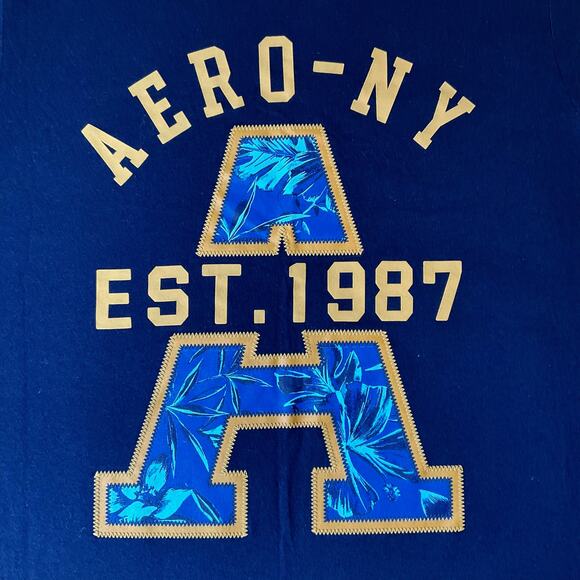 Aeropostale Men T-shirt size M Tall Blue ShortSleeve Big Logo A - Picture 5 of 7